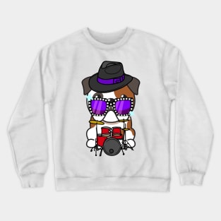 Cute English Bulldog jamming on the drums Crewneck Sweatshirt